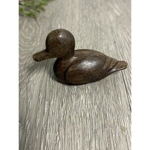 Vintage MCM Hand Carved Mahogany Wooden Duck Loon Figurine